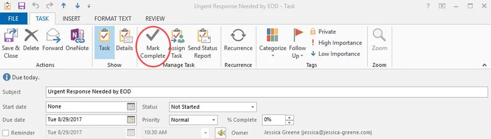 Mark Complete tasks in outlook