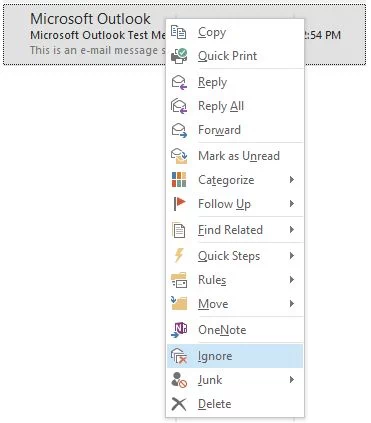 Outlook ignore function.