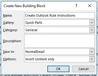Creating new building block in outlook.