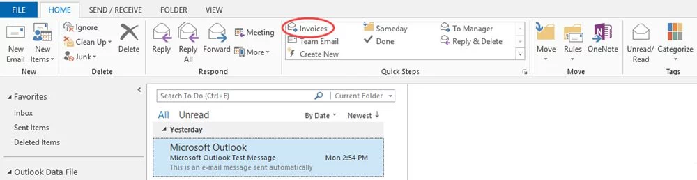 Invoice in quick steps in outlook.